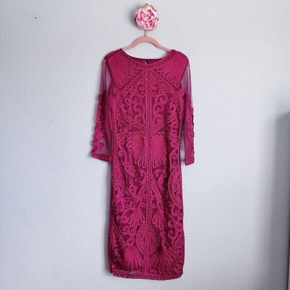 JS Collections Soutache Embroidered Midi Dress in Berry - Picture 3 of 11